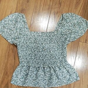 Paper Crane Green Floral Smocked Blouse